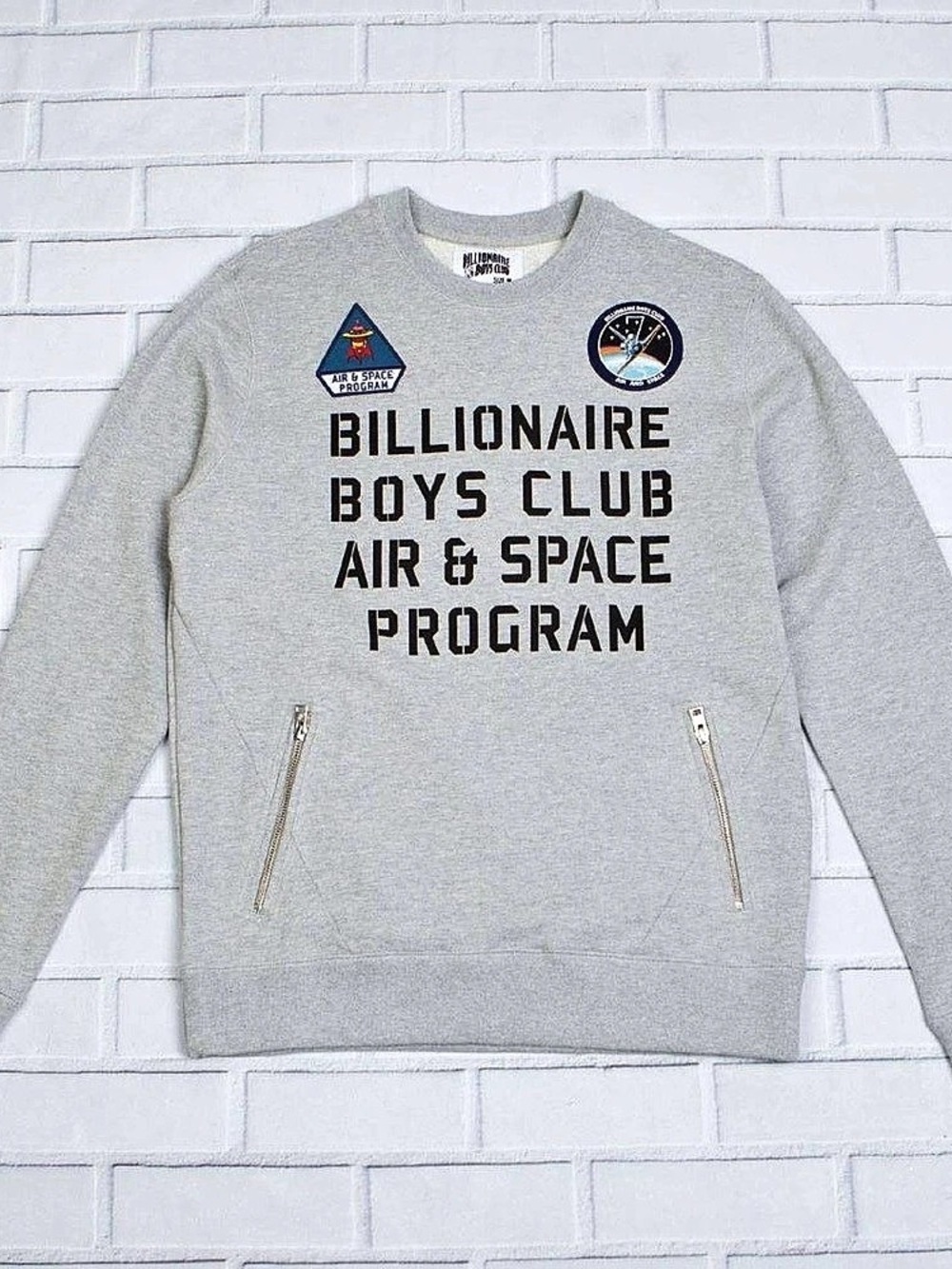 Billionaire Boys Club Air & Space Program Crewneck Sweatshirt  Zip Pockets gray